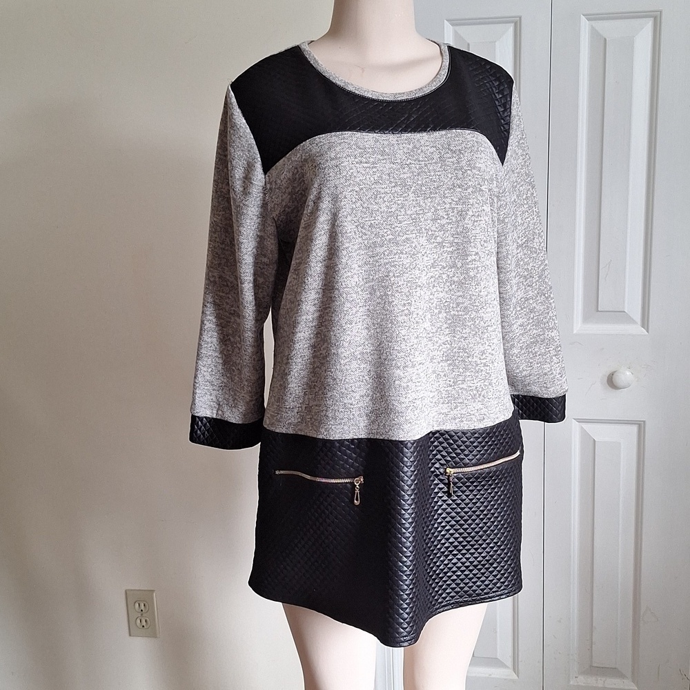 Women's Gray and Black Quilted Tunic Top Size Large - Picture 6 of 9